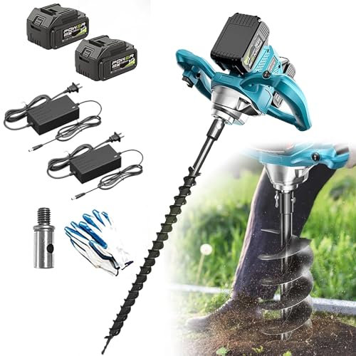 Trivella elettrica senza fili, 2 batterie, ingranaggi regolabili a 6 velocità, inversione anti-inceppamento per installazione di recinzioni, piantare alberi, giardinaggio, paesaggistica