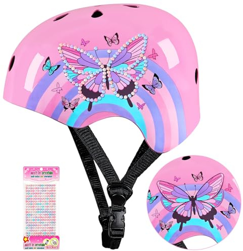 MHJY Kids Bike Helmet Toddler Helmet Girls Age 3-5-8-14 Years Adjustable Childs Cycle Helmet with DIY Stickers for Bicycle Scooter Skateboard