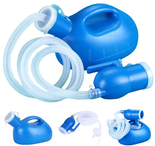 Urinoir portable pour les hommes, 2000 ml / 68 oz de bouteille d'urine à épreuve du déversement avec échelle et couvercle, urinoir masculin avec 63 tubes longs, bouteilles de pipi pour hommes voya