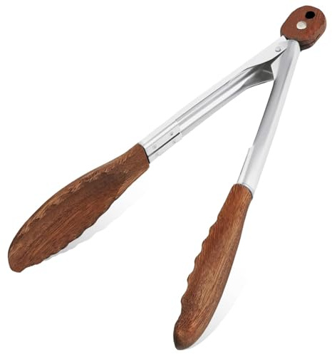 Noaxylic Pinza Cocina, Pinzas Barbacoa, Pinzas de Madera de Cocina, Fabricado en Nogal Natural y Acero Inoxidable, para Barbacoa, Carne, Pasta, Filetes, Buffet