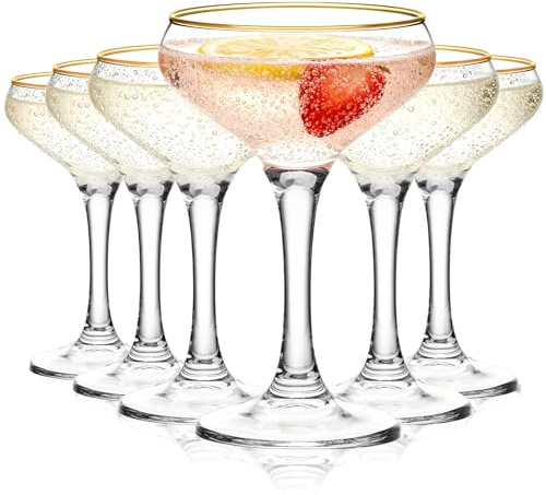 TOLASTO Juego de 6 copas de martín de 235 ml – Copas de cóctel con borde dorado, copas de café expreso Martini, copas de champán, copas de margarita sin plomo, apto para lavavajillas