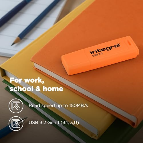 Integrerad 3-pack Neon-C 128 GB USB 3.2 Gen 1 USB-minne – High-Speed Type-C/USB 3.1/3.0, NEON svart/orange/blå, läs 150 MB/s, skriv 30 MB/s, Plug-and-play, bärbar lagring för PC, Mac, bärbar dator