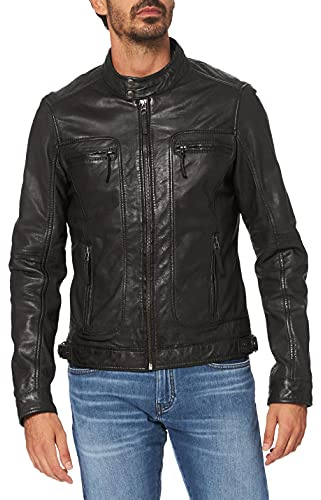 Oakwood 60901 - Veste en cuir - Col à boutons - Manches longues - Homme - Noir -XL (Taille fabricant: XL)