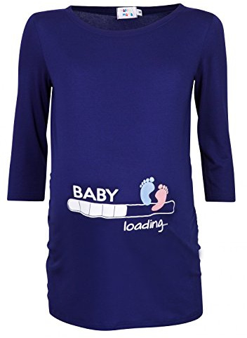 HAPPY MAMA Donna Magliette Premaman T-Shirt Divertente Piedi Neonato Stampa 549p (Marina, IT 48/50, 2XL)