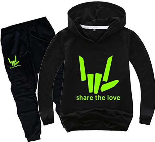 Silver Basic Boys Outwear Tracksuit Share The Love Hoodie and Pants Suit Logo Prints YouTube Share The Love Hoodie Kid Size Fashion Sweatshirt 140,Black-2