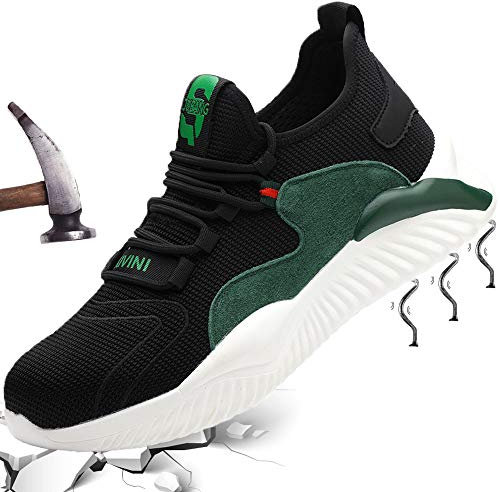 Mitudidi Arbeitsschuhe Herren S3 Sicherheitsschuhe Männer mit Stahlkappe Schutzschuhe Leicht Sneaker Unisex Stylisch Sportlich Turnschuhe Atmungsaktiv Outdoor Grün 42