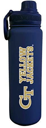 Campus Colors NCAA Stainless Steel Water Bottle - Twist on cap - 24 oz - Carry Clip - Keeps Your Drinks Hot or Cold for Hours (Georgia Tech Yellowjackets - Navy)