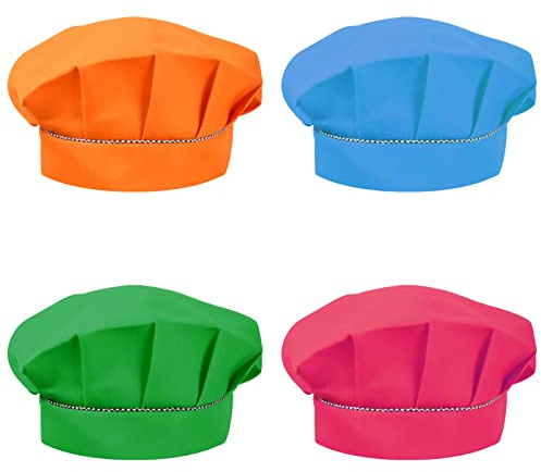 4 Pezzi Bambini Cappelli da Cuoco età 3-13, Regolabile Cappello da Cucina Elastici, Traspirante Berretto Cuoco Ragazzi Ragazza, Bambino Cappello Chef per Cottura Pittura Casa (Multicolore)