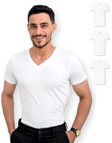 SKIPPER Lot de 3 T-Shirts Homme Col V Blanc – 100% Coton, Doux & Confortables – Style Simple pour Tous Les Jours – XL