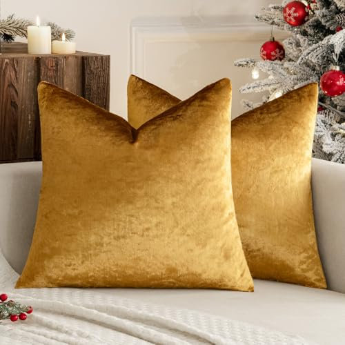 MIULEE Champagner Golden Luxuriös Samt Kissenbezug Dekokissen Kissenhülle Zierkissenbezug Dekorative Zierkissenhülle mit Verstecktem Reißverschluss 40x40 cm 2er Set