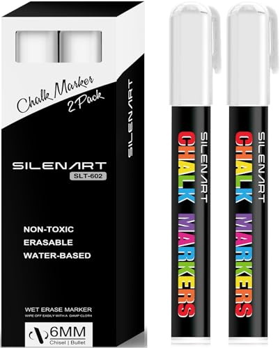 SILENART White Liquid Chalk Markers - Chalk Markers White - Dry Erase Markers Pen - for Chalkboard Signs, Windows, Blackboard, Glass