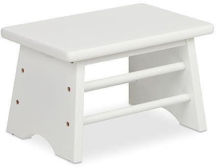 Relaxdays Fußbank Bambus, bis 100 kg, Stabiler Tritthocker, HxBxT: 20 x 33 x 21,5 cm, Kinderhocker Bad, Hocker, weiß