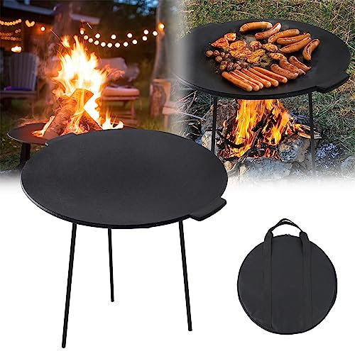 HENGMEI Plancha de hierro fundido con 3 patas, parrilla holandesa, mesa de barbacoa para camping, accesorios redondos, diámetro 45 cm