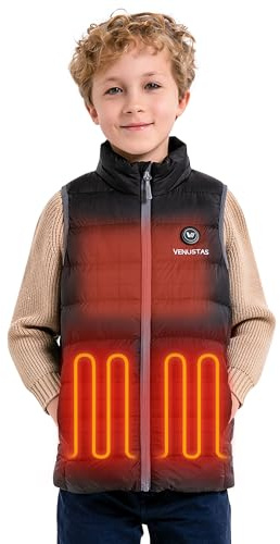 Venustas Boys Heated Vest with Battery Pack, Kids Lightweight Electric Puffer Vest(Black, Large)