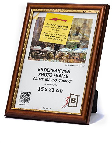 3-B Bilderrahmen BARI RUSTIKAL - Dunkel Braun/Gold - 15x21 cm (A5) - Holzrahmen, Fotorahmen, Portraitrahmen mit Acrylglas