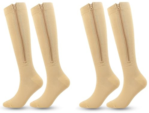 2 Paar Zipper Kompressionsstrümpfe Mit Reißverschluss,Kompressionssocken Stützstrümpfe Mit Reißverschluss Für Damen Und Herren,A,L