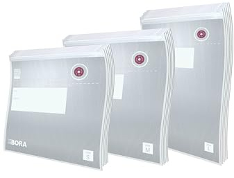 BORA Vakuumierbeutel Set, 5 x 0,6 Liter, 5 x 1,5 Liter, 5 x 2,1 Liter, Vakuumbeutel, 15 Stück, für BORA QVAC Vakuumiergerät, Mehrwegbeutel, Lebensmittelaufbewahrung, Sous-vide-Garen, Transparent