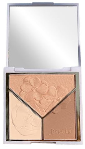 LEEQBCR 1 Stück Tri-Colour Blush Palette,Gesicht Kontur und erröten Palette,leicht,lang anhaltende Gesicht erröten,Hervorhebung Matte Nase Schatten Schatten Lidschatten Anfänger Make-up mit Spiegel