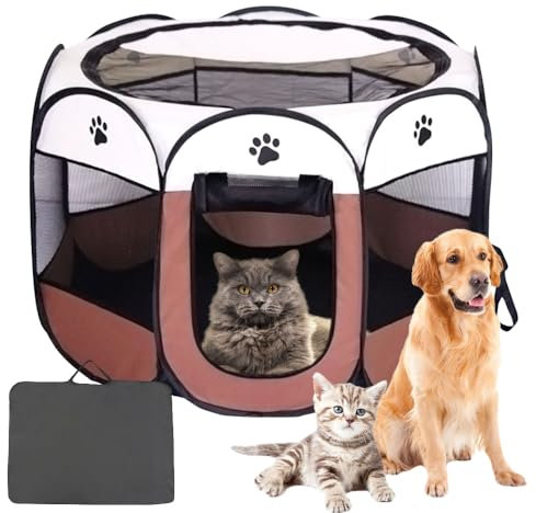 LUFEIS Welpenlaufstall Tierlaufstall Faltbar für Hunde, Wasserdichtes Tierlaufstall Faltbar, Hundelaufstall Für Wohnung,Welpenlaufstall Für Drinnen Freigehege, Für Hunde, Katzen, Kleintiere (Braun)