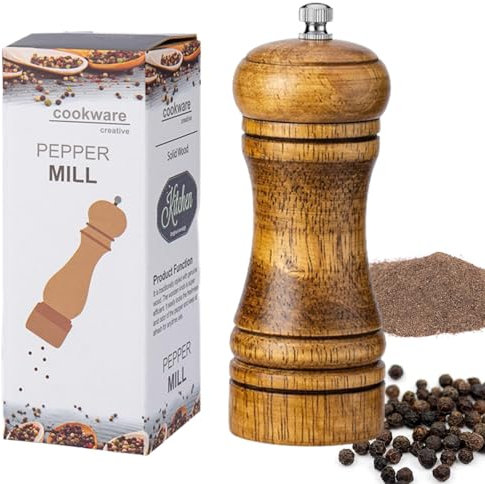 Pfeffermühle/Salzmühle Holz - Verstellbare Keramikmühle Klein für frische Gewürze - Manuelle Handmühle Mini Grinder für die Küchenbenutzung