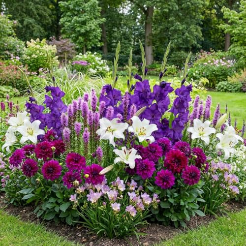 25 fiori estivi cipolle viola Charm Mix (25 bulbi di fiori) Gladioli, dalie, fresia, gigli, Liatris | Esclusiva miscela di Olanda | Piante perenni per giardino, vasi (grandi tuberi)