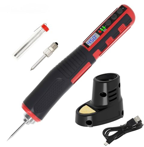 FrogBro Tragbarer Akku Lötkolben 8W 1800mAh wiederaufladbares Lötwerkzeug Kit mit LED-Display, Temperatur Einstellbar 200℃-450℃, Professionelles Sicheres Drahtloses Lötkit, Elektronische Schweißgeräte