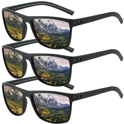 Risipu Lot de 3 lunettes de soleil polarisées pour homme et femme, lunettes de soleil rectangulaires légères, protection UV400, lunettes de soleil polarisées pour homme, Noir * 3