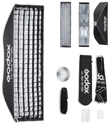 Godox Quick Release Softbox 30 x 120 cm rektangulär paraply-softbox med bowens-anslutning, avtagbara främre och inre diffusorer, bikakegaller och diffusorplatta för fotografering, live-streaming och