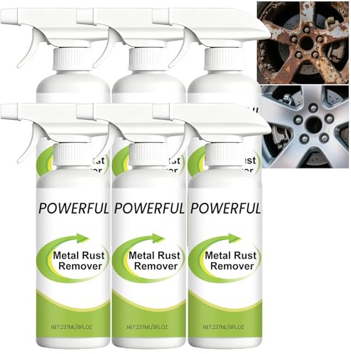 Heavy Duty Metal Rust Remover Spray, Multi-Purpose Rust Dissolver Spray for Cars, Tools, Chains & Appliances, Fast-Acting Iron Stain Cleaner for Multi-Surfaces, Effective on Wheels, Boats (6PCS)