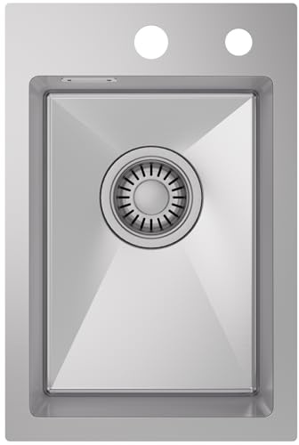 CECIPA Lavello Cucina 1 Vasca 30 x 45cm, Lavandino Cucina in Acciaio Inox quadrato, Lavabo Piccolo Montaggio Incasso o Superiore, Superficie Spazzolata, con Sifone