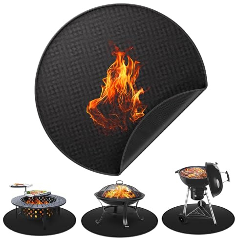 Rotondo Tappetino Ignifugo, ZoneYan Riutilizzabile Tappeto Ignifugo, 90cm/36″, Tappetino Braciere Esterno, Ignifugo Bifacciale, Tappeto Resistente, Tappetini Griglia Barbecue, Tappetini Barbecue Gas