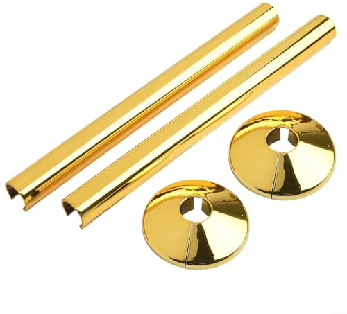 Juego de cubiertas y collares para tubos de radiador con mangas de 200 mm para tubos de 15 mm en acabado cromado negro, blanco, oro, oro rosa, para decoración de baño o sala de estar (dorado)