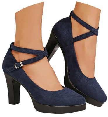 Traditional Shoes Women's Dirndl Shoes Mary Janes Pumps Block Heel Wide Feet Clip Pumps Elegant Dirndl Shoes Oktoberfest Wedding Dance Shoes Festive Heel Shoes Wedding Shoes, O Navy, 7 UK