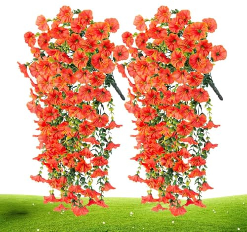 Konstgjorda Petunior Naturtrogna 2 Stycken Imiterade Blommor | Falska Petunior Utomhusdekoration för utomhus, patio, träd, , bak, balkong, inomhus, bröllop och fest