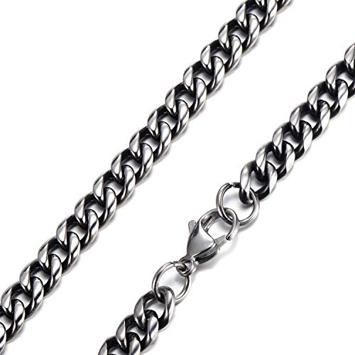 DonDon Halsband för män pansarkedja silver – svart rostfritt stål längd 52 cm (20,47 tum), Lunghezza 52 cm, Larghezza 0,62 cm, Rostfritt stål, Silver – svart