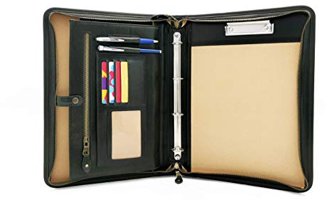 Konferenzmappe A4, italienisches Leder, Ringbuch, A4, Klemmbrett mit Griff (grün)