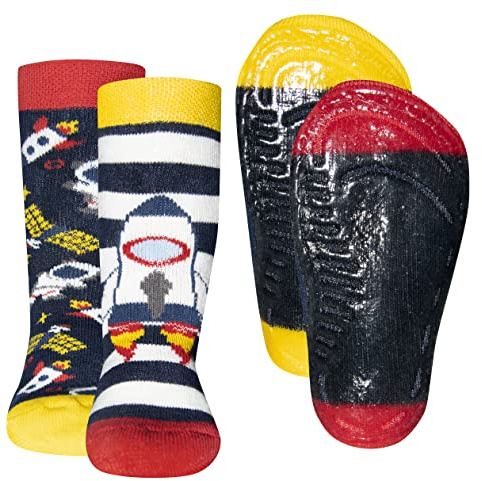 EWERS 2 pares de calcetines SoftStep, calcetines con suela antideslizante para niños, calcetines antideslizantes con suela de goma, 2 pares de calcetines antideslizantes para niños, talla 31-34