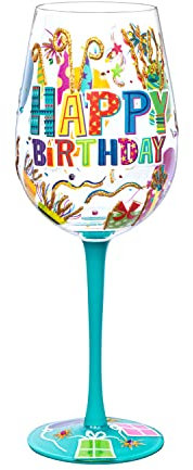 NymphFable Copa de Vino Pintada a Mano Feliz Cumpleaños Uno Copa de Vino Tinto 15oz Regalo para Familia o Amigo