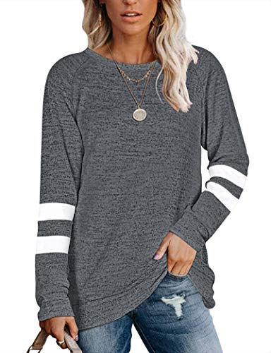 MOLERANI Damsweatshirt, långärmad tröja, rund hals, oversize tröja, toppar, fritid, t-tröjor för höst, vinter, S–3XL, Mörkgrå, M
