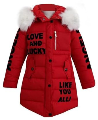 Lengender Abrigo de Plumas Niñas Parka Chaqueta Capucha Largo Abrigo Piel Sintética Caliente Invierno (Rojo, 150)
