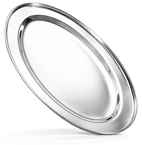 com-four® Stainless Steel Serving Tray - Oval Tray for Serving and Decorating - Shiny Serving Tray (40x26cm - 1 Piece)