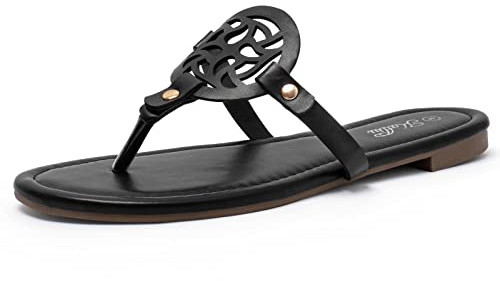 katliu Women's Flat Sandals Flip Flop Sandals Comfortable Dressy Thong Sandals Black 8