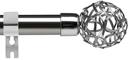 Silver Curtain Poles with Round Finials, 76 to 390 cm Door Curtain Pole with Brackets Fittings Set Window Curtain Rods for Indoor and Outdoor