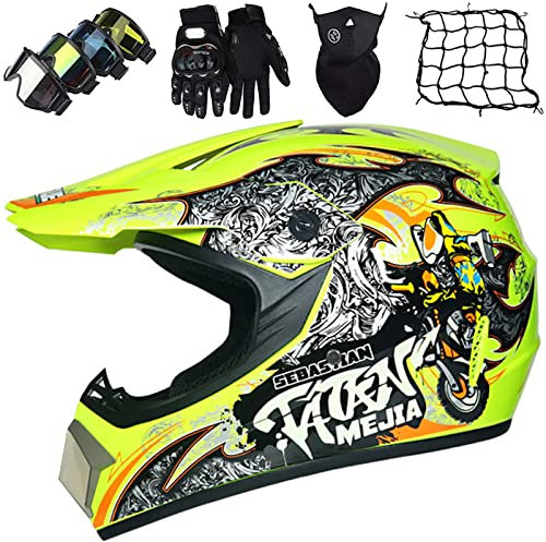 Casque Moto Homme, Casque Moto Cross, Casque Intégral Motocross VTT avec Gants Lunettes Masques et Filet de Casque, Casque de Downhill Homme et Femme pour Dirt Bike BMX MTB ATV Quad Bike Enduro