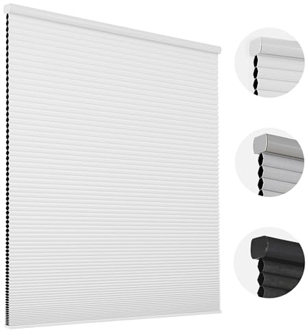 Joydeco Cellular Shades - Tende oscuranti senza fili, tende a nido d'ape bianche, oscuranti, senza fili, per finestre, soggiorno, camera da letto, ufficio, cucina (71 x 121,9 cm (larghezza x altezza)
