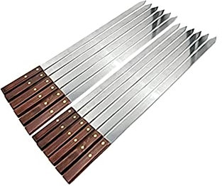 PNJB, Long Barbecue Skewers, Grilling Skewers, Skewer Sticks for BBQ, Barbecue Shish Kebab Sticks, Wooden Handles Long Skewer for Home and Restaurants, (Pack of 12)