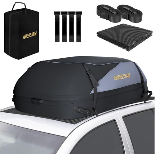 GADLANE Car Roof Bag - 15 Cubic Feet (400L) Waterproof Roof Boxes for Cars with/without Roof Rack with 4 Sturdy Straps, Anti-Slip Mat & Storage Bag for Cars, SUVs, Travel, Holidays Roof Box Storage
