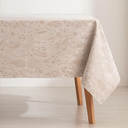 GAMUSI Mantel Antimanchas Mesa Rectangular Jacquard Impermeable 140x100 cm, Tacto Tela, Color Beige - Alerce