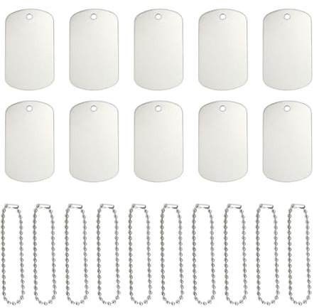 YapitHome 30 Stück Stanzrohlinge Erkennungsmarke,Aluminium Rechteck Blank Tags,Dog Tags Anhänger mit 30 Stück Edelstahl Perlen Rollenkette für Herstellung Dogtags Halskette Armband