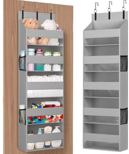 Lifewit Organizador de Puerta con 5 Estantes Transparentes para Ventana, Almacenamiento Colgante con 4 Bolsillos Laterales de Malla Utilizado para